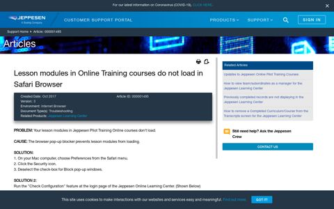 Lesson modules in Online Training courses do not load in ...