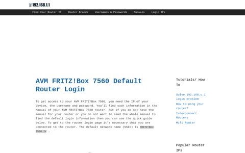 AVM FRITZ!Box 7560 - Default login IP, default username ...