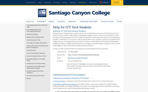 Help for ITT Tech Students - Santiago Canyon College