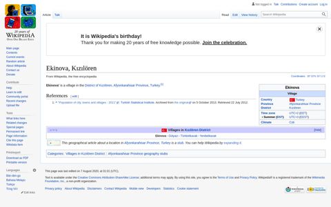 Ekinova, Kızılören - Wikipedia
