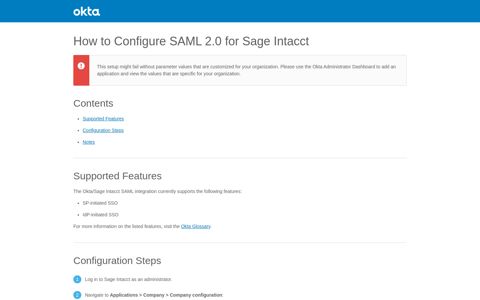 How to Configure SAML 2.0 for Sage Intacct - Setup SSO - Okta