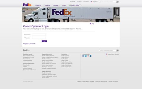 FedEx Custom Critical | Owner-Operator Extranet | Login Page