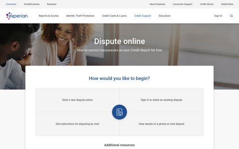 Dispute Credit Report Information at Experian.com