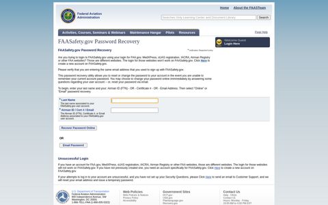 FAASafety.gov Password Recovery - FAA - FAASTeam ...