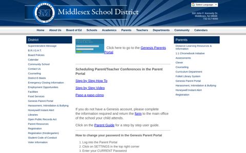 Parents Genesis Parent Portal - Middlesex School District