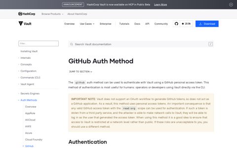GitHub - Auth Methods | Vault by HashiCorp