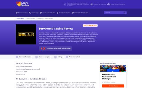 EuroGrand Casino Review 2020 | Bonuses,Games & More ...