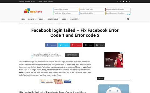 Facebook login failed - Fix Facebook Error Code 1 and Error ...