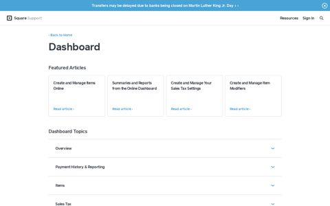 Dashboard | Square Support Center - US
