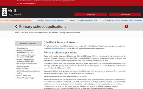 Primary school applications | Hull City Council