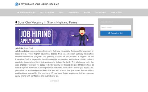Sous Chef Vacancy In Givens Highland Farms
