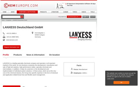 LANXESS Deutschland GmbH - Cologne, Germany