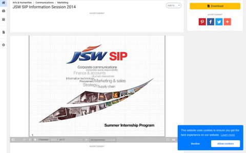 JSW SIP Information Session 2014 - Studylib