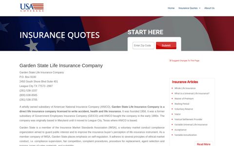Garden State Life Insurance Company – USA Coverage