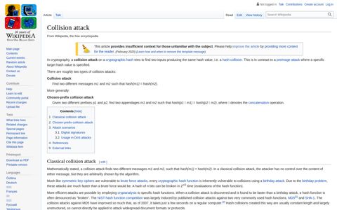 Collision attack - Wikipedia