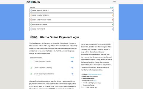 Klarna Online Payment Login - CC Bank