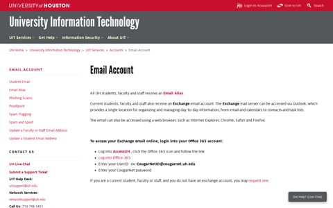 Email Account: University of Houston - University of Houston