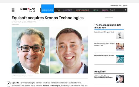 Equisoft acquires Kronos Technologies - Insurance Portal