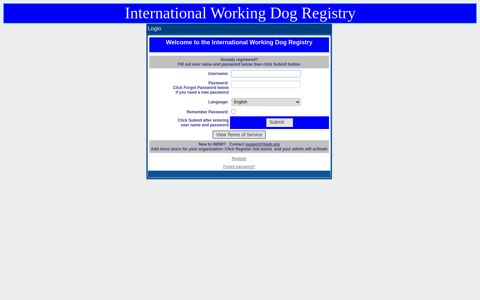 Login - International Working Dog Registry