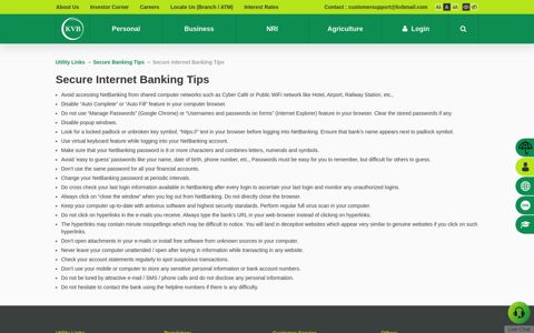 Secure Internet Banking Tips | Karur Vysya Bank
