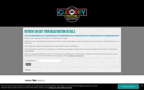 Retrieve or edit your registration details - Glastonbury