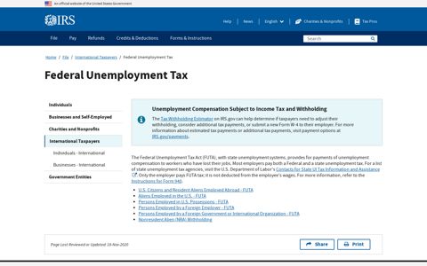Federal Unemployment Tax | Internal Revenue Service