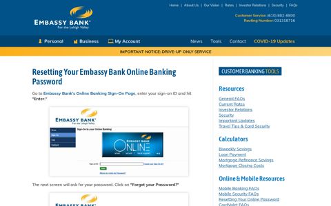 Resetting your Embassy ... - Embassy Bank for the Lehigh Valley