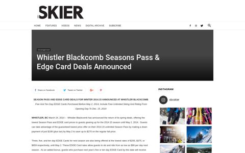 Whistler Blackcomb Seasons Pass & Edge Card Deals ...