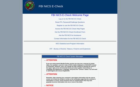 FBI NICS E-Check System - Welcome Page