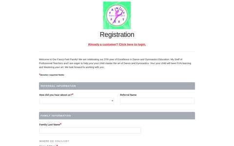 Fancy Feet Dance Studio Online Registration - Login