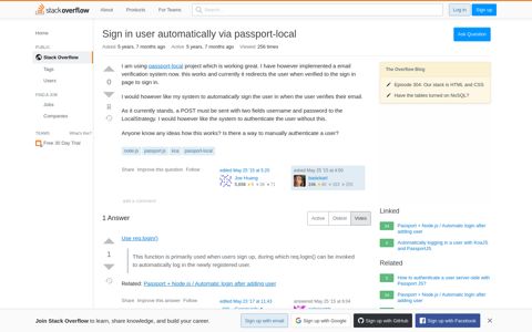 Sign in user automatically via passport-local - Stack Overflow