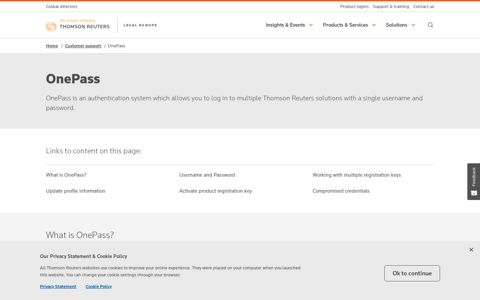 OnePass - Thomson Reuters' single sign on | Legal Solutions ...