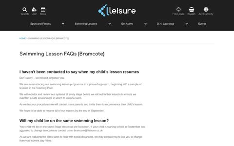Swimming Lesson FAQs (Bramcote) - lleisure