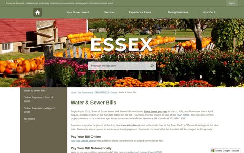 Water & Sewer Bills | Essex, VT