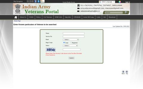 Enter Known particulars of Veteran to be searched - Indian ...