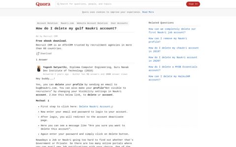 How to delete my gulf Naukri account - Quora
