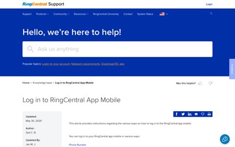 Log in to RingCentral App Mobile - RingCentral Support