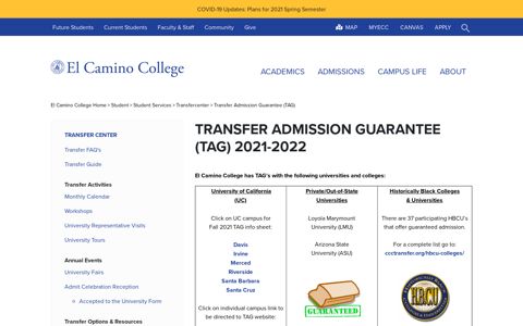 Transfer Admission Guarantee (TAG) - El Camino College