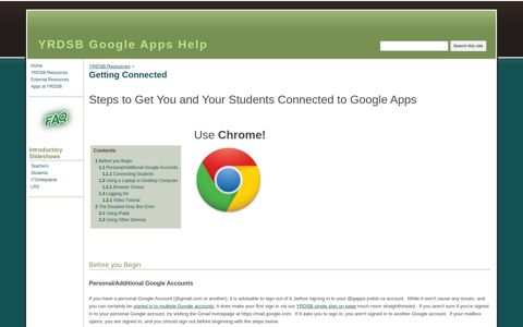 Getting Connected - YRDSB Google Apps Help - Google Sites