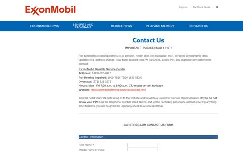 ExxonMobil Retiree Online Community - Contact Us – Contact ...