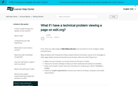 What if I have a technical problem viewing a page on edX.org ...