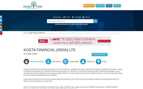 KOGTA FINANCIAL (INDIA) LTD - Company, directors and ...