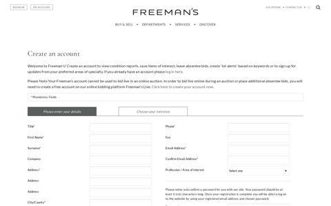 Create an account - Freeman's Auction
