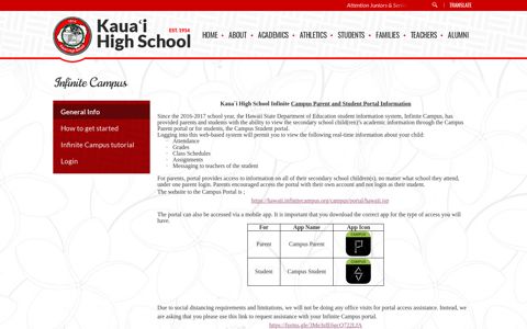 General Info - Infinite Campus - Kauai High School