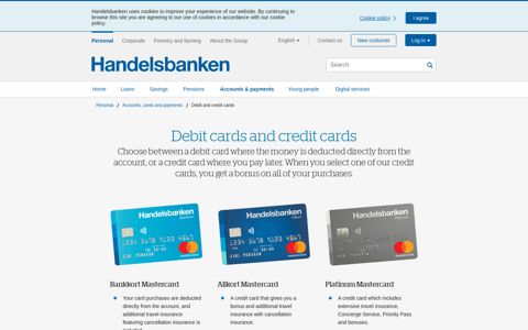Debit and credit cards | Handelsbanken