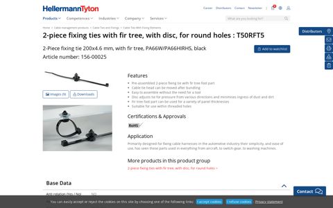 2-piece fixing ties with fir tree, with disc, for round holes ...