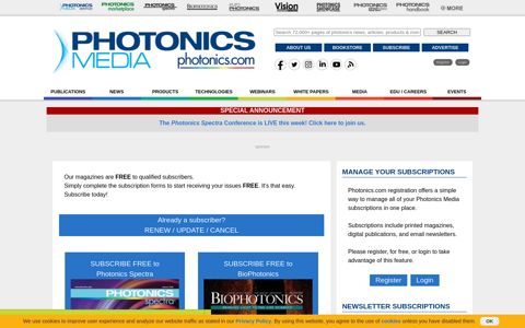 Subscriptions | Photonics.com