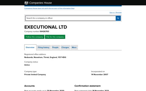 EXECUTIONAL LTD - Overview (free company information ...