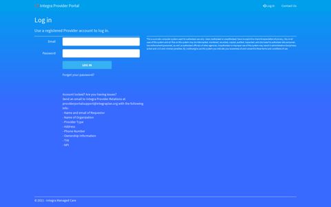 Log in - Provider Portal - Integra Provider Portal
