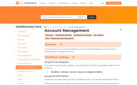 Account Management - GeoDirectory V2 Documentation